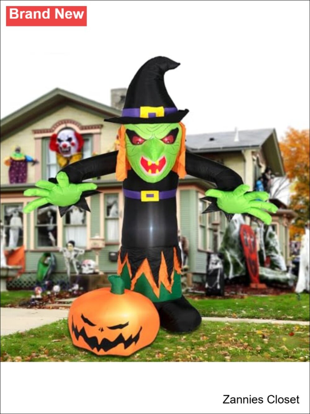 👻 8FT Halloween Inflatable Witch Outdoor Decoration with Built-in LED Lights